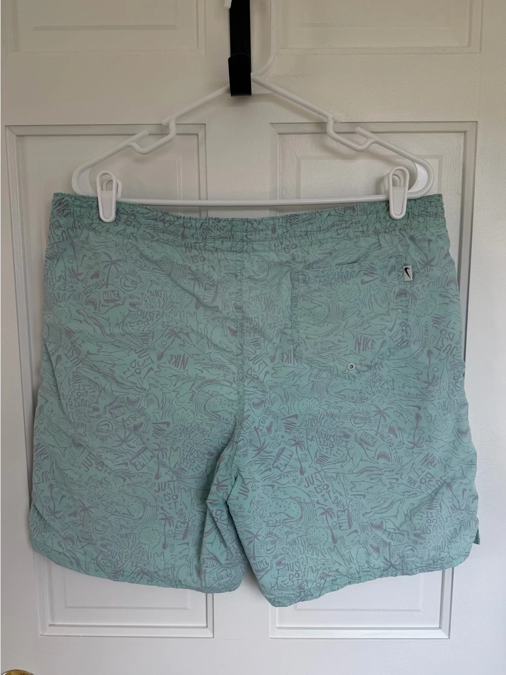 Nike Swim Trunks Medium Aqua Shark Print Board Shorts Just‎ Do It